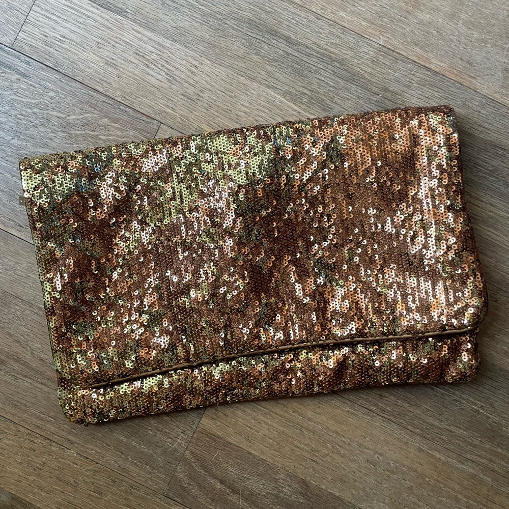 BCBGmaxaria sequin clutch gold